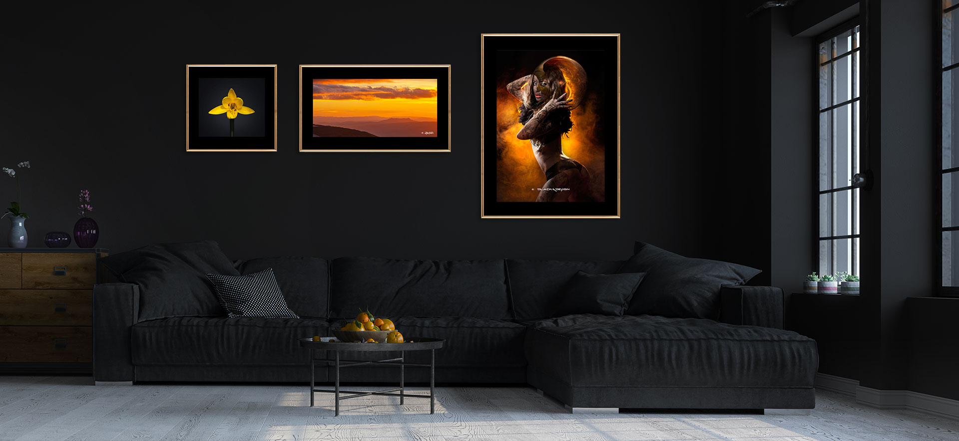 Foto-konst, inspiration till motiv i mörk inredning.