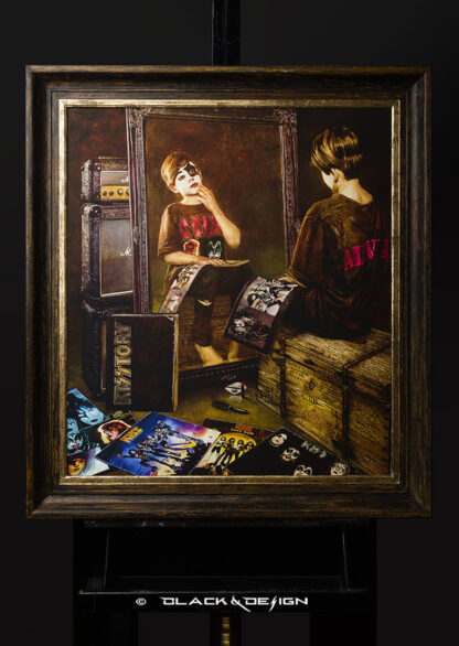 Starchild at mirror - premium selection, fine art canvas print, fotad med handgjord ram på staffli.